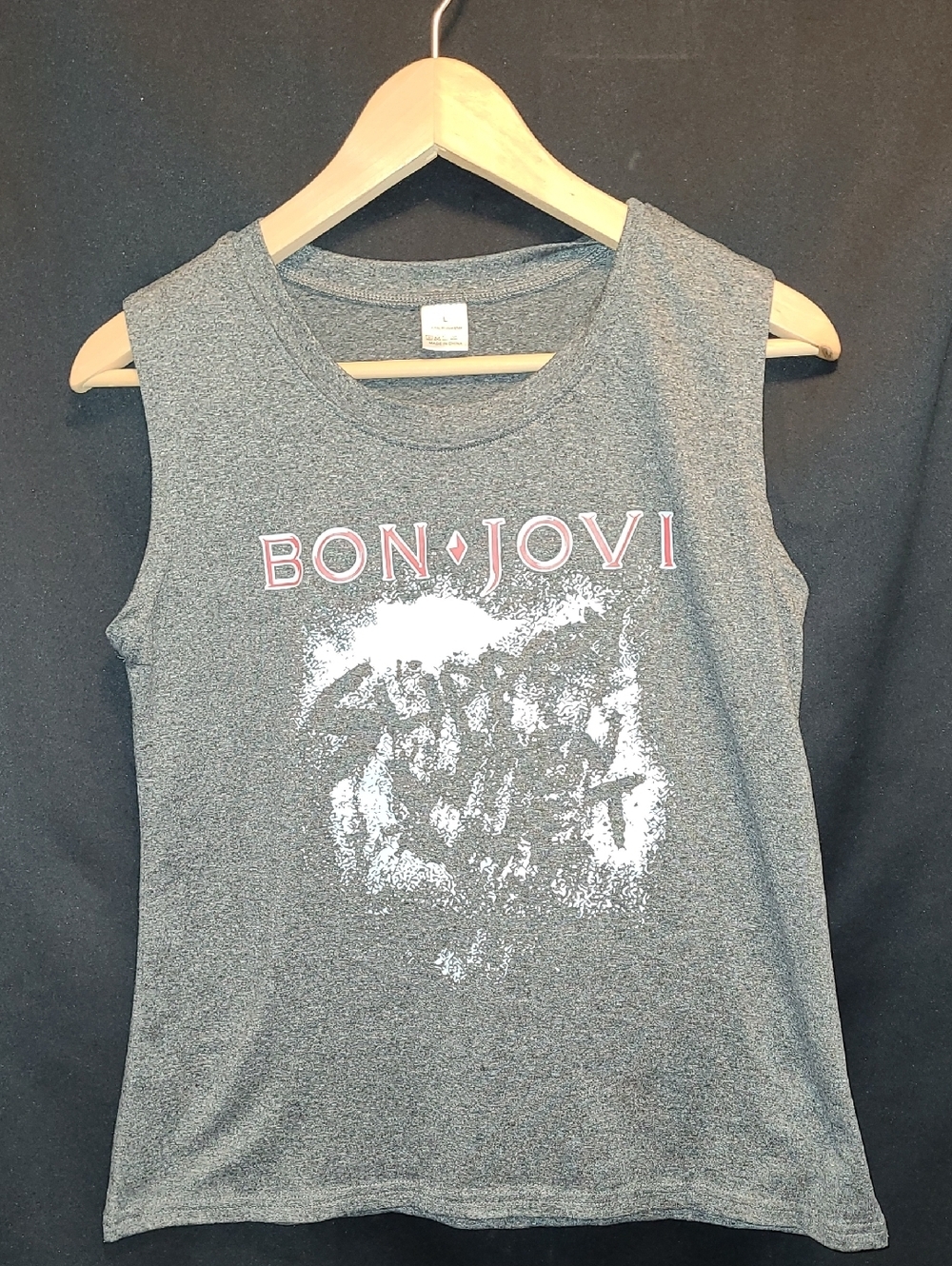 Bon Jovi SLIPPERY WHEN WET  Graphic Muscle Tank - Charcoal Grey Size Large